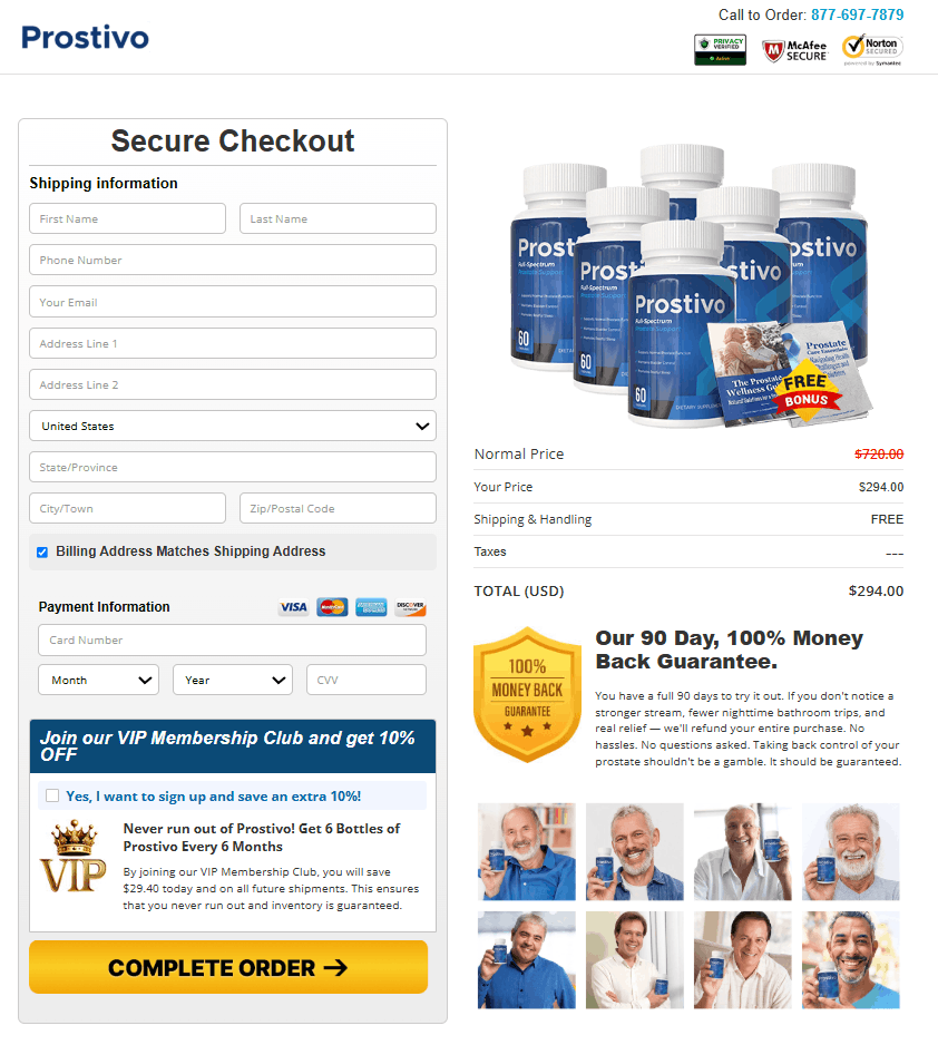 Prostivo order page